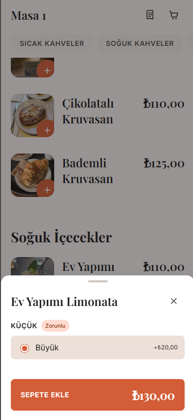 Seçenekli ürün — özelleştirme alt-sayfası
