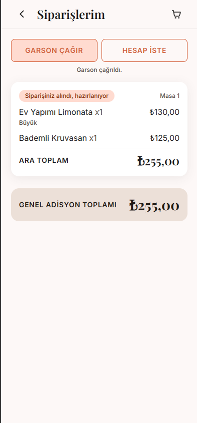 Garson çağır / Hesap iste